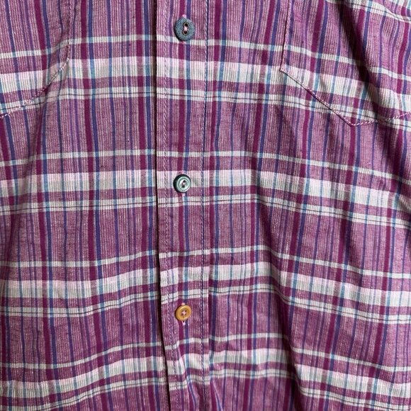 Hugo Boss Orange Linen Blend Plaid Button Up Shirt Purple Mens XL Western Preppy - Picture 6 of 15